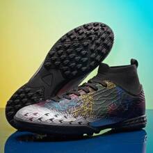 無性別短釘足球鞋,適用於人造草地戶外運動,高筒透氣防滑專業訓練和競賽足球靴 - 黑色 - 查看 3