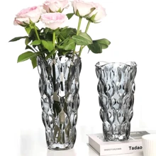 Floreros, floreros altos de cristal para flores, floreros transparentes para decoración de mesa de comedor - Gris - Ver 1