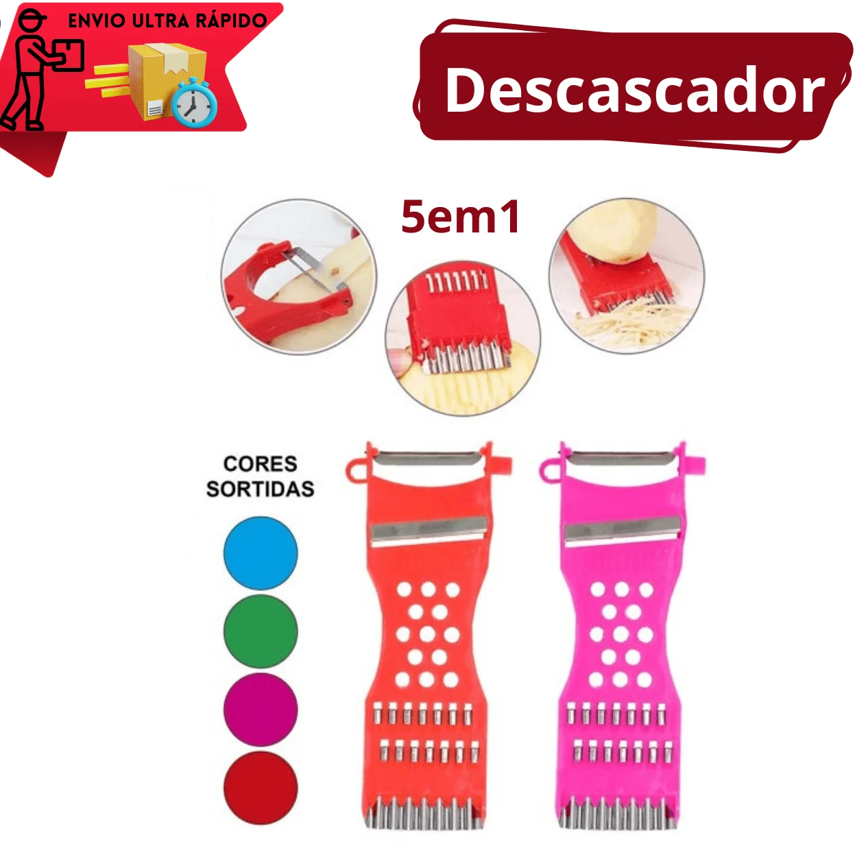 Fatiador e descascador de legumes 5 em 1