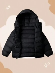 SOLOCOTE Tween Boy Lightweight Hooded Zip-Up Long Sleeve Padded Coat With Pockets - Black - View 4