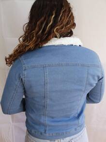 Chamarra de mezclilla para dama forro de borrega - Azul - Ver 3