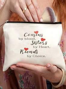 Cousin Gifts For Women - Cousins By Blood, Sisters By Heart, Friends By Choice - Funny Cosmetic Makeup Bag From Daughter Son Kids Novelty Birthday Christmas Graduation Present - Beige - View 1