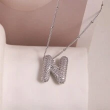 1 PC Silver Color A-Z Balloons Initial Letter Cubic  Pendant Necklace Chunky Personalized Alphabet Necklace For Women Jewelry - Antique Silver - View 15