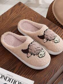 居家舒適可愛卡通圖案鞋防滑時尚潮流 - 卡其色 - 查看 4