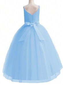 Girls Spaghetti Strap Tulle Dress, Suitable For Flower Girl, Wedding, Prom, Graduation, Evening Gown, Summer - Baby Blue - View 2