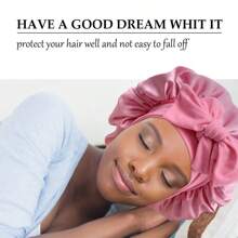 1PC Protect Your Hair While You Sleep: Reusable Satin Jumbo Pink Bonnet with Wide Elastic Band Satin Bonnet Silk Bonnet Hair Bonnet for Sleeping Large Bonnets with Tie Band Hair Wrap with Adjustable Straps Hair Cap Night Sleep Caps for Women Curly Braid Hair Dark Pink - Pink - View 2
