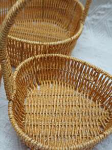 柳條心形手提花籃,情人節禮物,手工圓形籃適用於戶外聚會和野餐 - 花椒色 - 查看 6