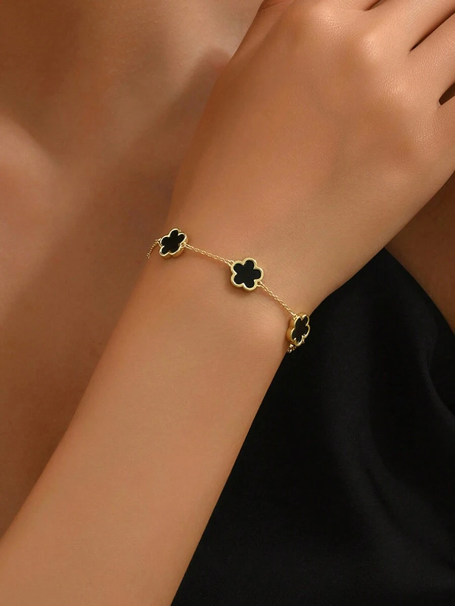 1 Miếng Năm cánh Thiết kế hoa Vòng tay Đối với phụ nữ , Cỏ ba lá Cánh hoa Vòng tay , Đơn giản & Linh hoạt Tay Đồ trang sức - hoa năm cánh - Xem 1