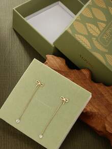 1對不鏽鋼蝴蝶結耳環,配有牛油果色禮品盒,用於裝飾 - 香檳色 - 查看 6