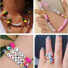Yiwu Qiyou Accessories Co., LTD 500/200/100颗7毫米元音字母亚克力珠，白色底黑色字体，适用于制作手链、项链、手机链和各种DIY配件 - 黑與白 - 查看 4