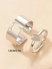 2 cái/bộ Cặp đôi Trang trí trái tim Nhẫn Thời trang Punk Đồ trang sức Qủa tặng Cho nam giới Phổ biến nhất - Bạc - Xem 5