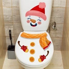 1pc Toilet Sticker, Christmas Creative 3D Smile Snowman Sticker, Toilet Lid Decorative Sticker, Toilet Lid Decal, Toilet Cover Sticker, Restroom Renovation Removable Stickers, Self-Adhesive Decal, Home Accessories - Multicolor - View 1