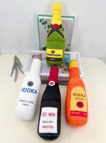 1pc Green Pet Plush Squeaky Toy, Bottle Shaped, With Plush Filling And Durable Materials, For Dogs And Cats, For Pet Use Only. - Green - View 3