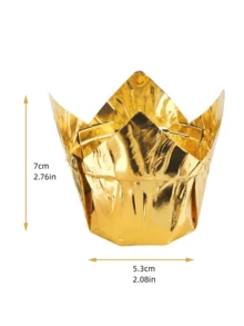 20pcs Gold Aluminum Foil Tulip Flame Baking Muffin Cups Paper Cake Cups, DIY Cake Baking For Chiffon Mousse, Muffin, Bread Baking Cup Cupcake For Oven, Suitable For Wedding And Party High Temperature Resistant Baking Oil-Proof Paper - Multicolor - View 5