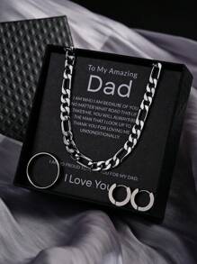 4pcs Silver-Tone Men'S Minimalist Stainless Steel Necklace + Ring + Earrings Set With Blessing Card And Gift Box, For Father/ Son/ Boyfriend/ Men - Silver - View 5