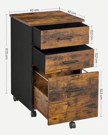 VASAGLE Rollcontainer, Aktenschrank, Büroschrank mit 3 Schubladen, 2 Davon aus Stoff, 1 Schublade aus Spanplatte, mit Rollen, für Büro, Arbeitszimmer, Schlafzimmer, vintagebraun-schwarz OFCDE046B01V1 - Braun - Übersicht 2
