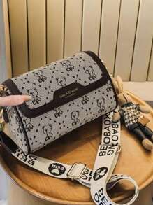 時尚輕便多用途女士斜背包,附免費吊墜 - 灰色 - 查看 2