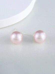 1套粉色珍珠和銀針耳釘 - 粉色 - 查看 5