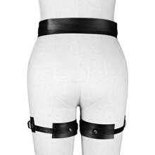 Women Leather Harness Thigh Bondage Garters Wide Belt Strap Suspenders - Black - View 4