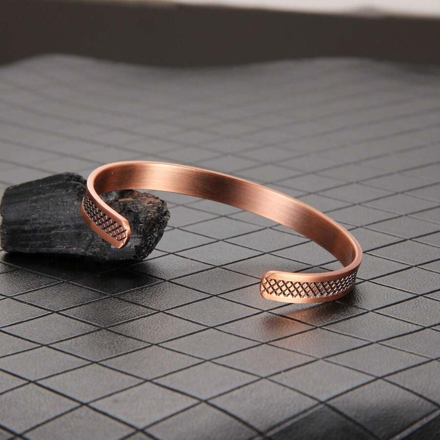 1 件 99.99% 纯铜网格图案手链，可调节磁性袖口手镯，带 6 个强力磁铁，复古风格珠宝礼物 - 銅色 - 查看 1