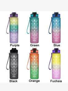 1入組1000ml漸層色塑膠水壺,刻度清晰,適用於自行車、籃球、戶外活動 - 黃色 - 查看 2