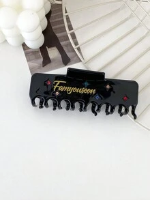 1 件裝女式黑色長方形水鑽鑲嵌大容量壓克力爪形髮夾 - 黑色 - 查看 5