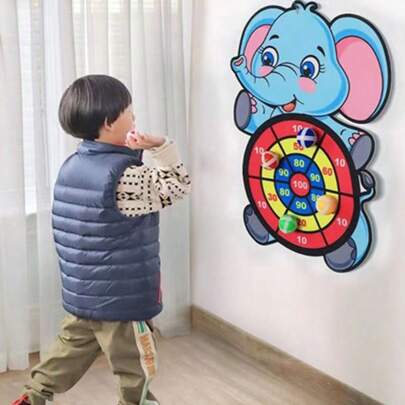 Children's Dartboard With Sticky Ball, Home Dartboard With Plush Sticky Ball Toys Such As Elephant, Monkey, Squirrel, Tiger, Cow, Santa Claus, Kid's Indoor Throwing Exercise Toy