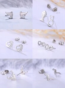 1 Paar Edelstahl-ohrstecker In Tier-, Schneeflocken-, Stern-, Mond- Und Herzform Für Damen, Niedlicher Miniatur-ohrschmuck, Geburtstags- Und Weihnachtsgeschenk