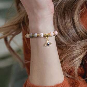 Braccialetto Di Perle Di Pietra Naturale Evil's Eye, Con Pietre D'energia Vintage, Stringa A Mano Fortunata, Ornamento Di Buona Fortuna, Regalo Di Ringraziamento Con Biglietto D'auguri