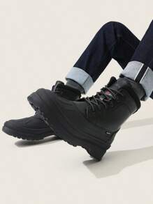 Men's Insulated Waterproof Snow Boots Warm Fur Lined Outdoor Winter Boots - 黑與白 - 查看 2