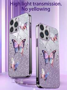 1 个粉色镀层 Tpu 蝴蝶图案防摔手机壳和 1 个粉色渐变闪光卡纸/带闪光手机壳/腕带手机壳/趣味手机壳（兼容 iPhone、、、Oppo、Redmi） - 粉色 - 查看 1