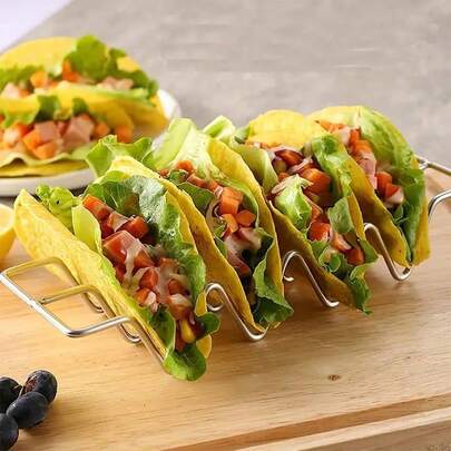 1pc Stainless Steel Fried Corn Cake Rack, Taco Holder, Tray, Mexican Wrap Stand For Baking 4 Fried Cornbread At Once, Kitchen Gadget Home Appliances Accessories Gadgets Tools Christmas Stuff Cooking Christmas