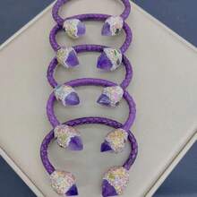 1入組秋冬新款蛇皮紋皮革手鐲,配有巴洛克珍珠和黃水晶,開口手鐲,歐美風格時尚天然石首飾 - 紫色 - 查看 3