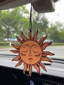 汽车香薰扩散器带太阳图案芳香空气清新剂和后视镜装饰挂饰 - 黃色 - 查看 5