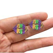 聖帕特裡克節閃閃發光的綠色三葉草、五角星、豹紋和吉祥葉子造型耳環,獻給女性 - 彩色的 - 查看 1