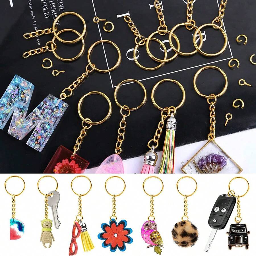 Yiwu Qiyou Accessories Co., LTD 200个DIY铁质钥匙扣,带开口环,银色和金色可选,可作吊坠支架,DIY钥匙链饰品制作 - 200個-1套 - 查看 1