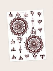 1入組防水防汗臨時紋身貼紙,波希米亞風格的棕紅色花紋圖案,為想在手上使用的時尚人士而設計 - 棕色 - 查看 2