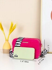 斑马图案可调节宽带斜挎包 - 玫紅色 - 查看 2