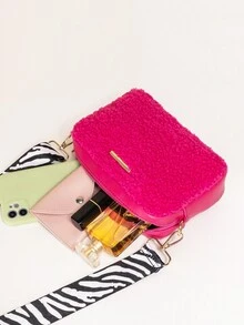 斑马图案可调节宽带斜挎包 - 玫紅色 - 查看 4