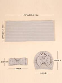 (swaddle Blanket*1, Bow Hat*1, Headband*1) Newborn Baby Swaddle Blanket Set, Plain Color Waffle Pattern Wrapped Blanket With Three Pieces - Khaki - View 4