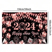 1pc Rose Gold Balloon Happy Birthday Background Cloth, Birthday Party Background Decoration Supplies Banner Background Cloth