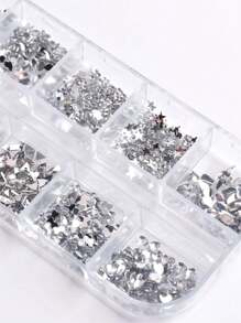12 Compartments Mixed Shape Rhinestones - Heart, Star, Moon, Flower Crystal Nail Art Decorations, DIY Nail Jewelry Accessories