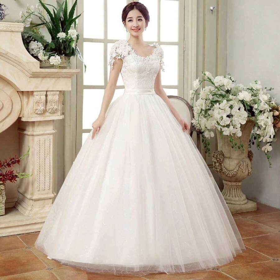 Vestido De Novia Largo De Novia Elegante De Ladys 2022 - Blanco - Ver 1