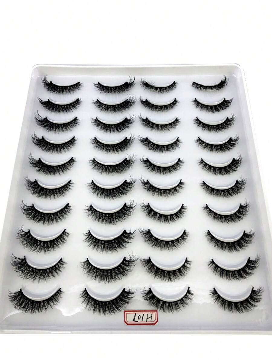 HBZGTLAD 20 对/套交叉浓密蓬松仿貂皮睫毛，适合自然纤长手工卷曲 3D 假睫毛化妆，混合款式条状睫毛、睫毛、睫毛、假睫毛 - 黑色 - 查看 1