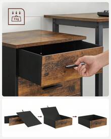 VASAGLE Rollcontainer, Aktenschrank, Büroschrank mit 3 Schubladen, 2 Davon aus Stoff, 1 Schublade aus Spanplatte, mit Rollen, für Büro, Arbeitszimmer, Schlafzimmer, vintagebraun-schwarz OFCDE046B01V1 - Braun - Übersicht 4