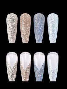 4盒香檳金藍色全息美甲閃粉,金屬閃耀片,用於美甲裝飾的金色美甲閃粉套裝 - 彩色 - 查看 3