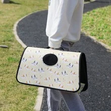 PET FANG FANG 1pc Cat Carrier Bag With Lovely Pattern, Portable Handbag, Backpack, Travel Cage For Small Cats - Beige - View 4