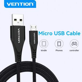 VENTION Micro USB 数据线，Kindle Fire 平板电脑充电器数据线 60W 3A 尼龙编织安卓 Micro USB 充电器数据线，兼容三星 Galaxy S6 S7 S5 J7 J5 控制器