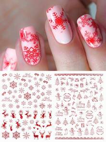 2pcs 3D Christmas Nail Stickers Red Holiday Xmas Nail Decals Self-Adhesive Laser Glitter Nail Art Decals Snowflake Bell Elk Snowman Nail Designs For New Year Decor Nail Art Supplies - Red - View 2