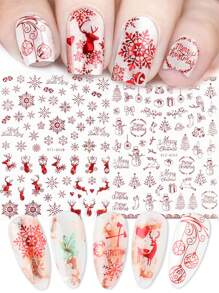 2pcs 3D Christmas Nail Stickers Red Holiday Xmas Nail Decals Self-Adhesive Laser Glitter Nail Art Decals Snowflake Bell Elk Snowman Nail Designs For New Year Decor Nail Art Supplies - Red - View 1
